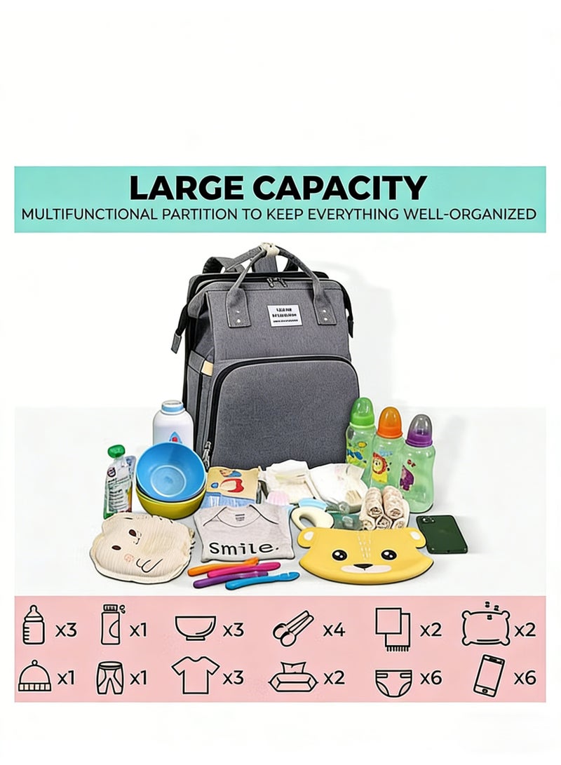 Hicomony Diaper Bag Backpack, Multifunctional Portable Baby Mom Bag with USB, Waterproof, Foldable Crib with Stroller Straps, Sunshade, Changing Pad, Travel Friendly - Image 4